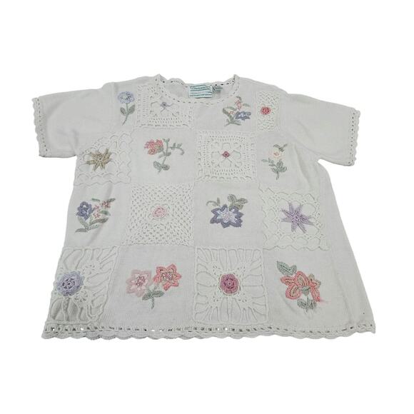 Vintage Shenanigians Embroidered Sweater Short Sleeve White Size M 90s - Picture 1 of 7